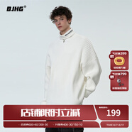 BJHG不計后果秋冬基礎(chǔ)款條紋高領(lǐng)毛衣男潮美式情侶寬松中性風針織衫女 活力白 2XL