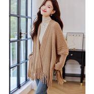 尚靜時(shí)尚流蘇針織披肩秋季氣質(zhì)慵懶風(fēng)亮絲寬松針織外套女