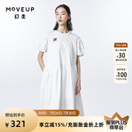 幻走（MOVEUP）2023夏季新款.FUN系列繡花純棉設(shè)計師不對稱針織連衣裙 砂巖白 L