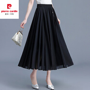 皮爾卡丹（pierre cardin）中國風(fēng)雪紡半身裙女夏季中長款2025新款高腰百褶大擺垂感a字裙子 黑色 XH6151 均碼 (建議90-145斤左右)