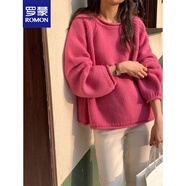 羅蒙（ROMON）法式洋氣黃色針織衫毛衣套頭2025新款女冬季粗棒針寬松慵懶風(fēng)上衣 粉色 均碼 -85-130斤