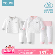 優(yōu)奇嬰兒衣服秋冬套裝寶寶保暖夾棉內(nèi)衣高腰護(hù)肚男女兒童2件套秋冬裝 2套【雅灰+淺紅】 59cm