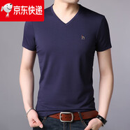 HAZZYS哈吉斯新款夏季男士純棉短袖t恤雞心領(lǐng)高端V領(lǐng)半袖t恤衫男短袖t恤 藏青 V領(lǐng) XL 175/(建議140-158斤)