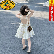 G.DUCKKIDS25新款女孩露背裙子寶寶夏裝公主女童連衣裙夏季兒童吊帶裙子 碎花黃連衣裙 130