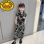 G.duck女童夏裝套裝2024新款韓版兒童裝中大童夏季洋氣女孩時(shí)髦兩件套潮 黑色 長(cháng)褲套裝 110 (參考年齡4-5歲)(參考年齡4