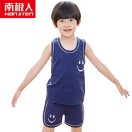 南極人男孩夏天睡衣純棉兒童背心短褲套裝男童小孩寶寶薄款家居服可外穿 藏青 150（適合身高136-145CM）