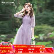 煙花燙收腰顯瘦減齡連衣裙女2025年春季新款紫色網(wǎng)紗裙子SD 青知 淡紫色 XL