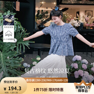 茵曼（INMAN）【商場同款】法式格子襯衫2025夏季女裝新款短袖娃娃衫襯衣 藏青藍 63.1%棉 36.9%聚酯纖維 M
