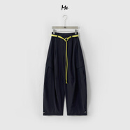 ME HOME YANG【斯諾克工裝褲 （含腰帶）】戶外感高腰顯瘦百搭時尚褲子 藏藍(lán)色(松緊腰含腰帶) L (40) 120-140