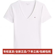 Tommy Hilfiger純色休閑簡(jiǎn)約V領(lǐng)短袖SS24T恤女款白色 白色 M