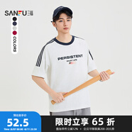 三福2025夏季男士運(yùn)動(dòng)風(fēng)杠條短袖T恤 休閑寬松圓領(lǐng)上衣497849 淺灰 XL