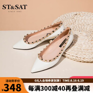 St&Sat星期六2025春季新款單鞋爆款溫柔風尖頭四季款鉚釘簡約女鞋 米白色 34 220mm