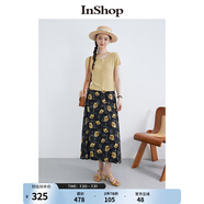 InShop【商場(chǎng)同款】新款蕾絲拼接針織衫女溫柔印染碎花長(zhǎng)裙兩件套 黃花 S