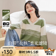 歐莎（OSA）【香草云衫】草甸綠條紋V領(lǐng)針織衫毛衣女長(zhǎng)袖上衣2025秋季新款 綠色 L