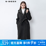 sdeer圣迪奧2022冬季寬松型純色羊毛女裝西裝領(lǐng)羽絨拼接收腰長款毛呢大衣 深灰/97 M 165