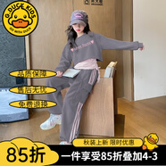 G.DUCKKIDS童裝女童套裝春秋新款兒童衛(wèi)衣套裝卡通洋氣女孩春裝大童運(yùn)動(dòng)服裝 灰色工裝三件套 常規(guī) 150 碼建議140-150cm11-12歲