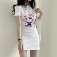 2025顯瘦連衣裙夏季學(xué)生大碼女裝夏裝修身中長(zhǎng)款短袖恤連衣裙潮 T恤連衣裙白色26 S 建議90斤內(nèi)穿