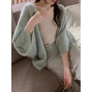冉藝嵐同款法式感馬海毛老錢風針織開衫女早春慵懶風蝙蝠袖毛衣披肩外搭 青檸小個子穿搭/千金風/約會穿 S 80-95斤