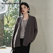 W HIDDEN WHITE2025年秋季常規款中長(cháng)款時(shí)尚百搭通勤圓領(lǐng)無(wú)扣中長(cháng)款開(kāi)衫毛衣上衣 碳灰色 均碼