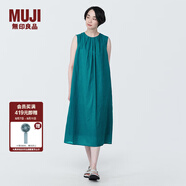 無(wú)印良品 MUJI 女式強(qiáng)捻無(wú)袖連衣裙女裝連身裙子夏季純棉全棉長(zhǎng)裙BC2JNC4S 綠色 L (165/88A)