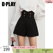 DPLAY2025夏季新款黑色短褲女法式英倫風短款修身高腰西裝褲子 經典黑短褲 M