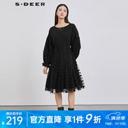 S.DEER圣迪奧女裝圓領(lǐng)波點網(wǎng)紗長袖連衣裙S223Z12CV 黑色/91 L 170