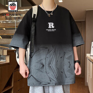 AEMAPE漸變粉色短袖男夏季落肩袖寬松t恤半袖男潮牌情侶款五分袖體恤衫T DT532黑色 M 約90-110斤可穿