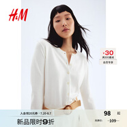 H&M女裝毛針織衫夏季慵懶風(fēng)圓領(lǐng)長(zhǎng)袖打底衫短款外套0579541 奶油色 L 170/104