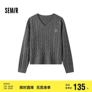 森馬（Semir）森柔毛衫|毛衣女刺繡V領(lǐng)顯瘦寬松2024絞花上衣復(fù)古風(fēng)109724107014