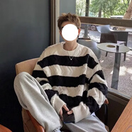迪伽達2025冬季新款日系長(cháng)袖寬松套頭條紋圓領(lǐng)毛衣男設計感小眾oversize DDD- 841黑色 2XL