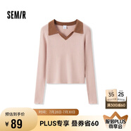 森馬毛衣女短款修身顯瘦簡約春秋撞色polo領(lǐng)毛衫復(fù)古109524107003