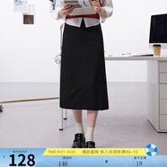 三彩2025春季新款輕職場(chǎng)半身裙一步裙中長(zhǎng)開叉裙通勤簡(jiǎn)約Z 經(jīng)典黑 M