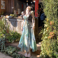 茯見(jiàn) 海邊度假風(fēng)印花小飛袖吊帶連衣裙女2025夏季新款收腰仙女長(zhǎng)裙子 吊帶連衣裙M【建議90-105斤】