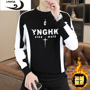 浪古 LAWKUL男士衛衣秋款寬松個(gè)性潮牌長(cháng)袖t恤圓領(lǐng)秋裝上衣加絨加厚打底衫 黑色 XL