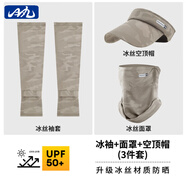 目丸防曬面罩男口罩冰絲面巾遮脖子遮陽(yáng)全臉脖套秋冬登山騎行防風(fēng)圍脖 19#卡其-迷彩【帽子+面罩+袖套】 均碼