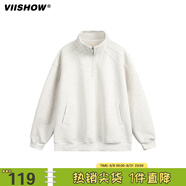 viishow復(fù)古日系純色半拉鏈套頭衛(wèi)衣男春季寬松情侶百搭休閑上衣 白花灰 L