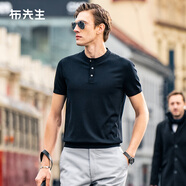 布先生明星同款可機洗毛T羊毛短袖毛衣男士針織打底衫 【亨利·領】鋼琴黑 S (165)