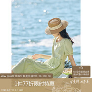 茵曼（INMAN）田園清新連衣裙夏季女氣質A字泡泡袖蛋糕裙子 淺綠色 M 