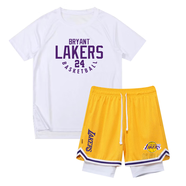 NBA VIBE-NIKE耐ke湖人隊(duì)23號(hào)詹姆斯短袖T恤24科比訓(xùn)練服籃球美式速干衣男 耐克白色上衣+黃褲子:24號(hào)科比 耐克S(150高 80斤)