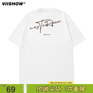 viishow純棉簡約復(fù)古字母印花短袖夏季高街潮牌休閑寬松體恤透氣T恤男 白色 XL