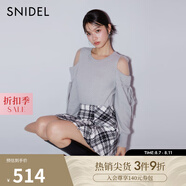 SNIDEL秋冬圓領(lǐng)薄紗拼接袖露肩系帶針織衫毛衣SWNT245011 薄荷綠 均碼 （F）
