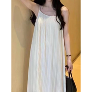 燠陽(yáng)褶皺吊帶裙女夏季2025高級(jí)感氣質(zhì)顯瘦連衣裙寬松法式輕奢純色長(zhǎng)裙 白色（裙長(zhǎng)93cm左右） XL 【125-140斤】