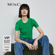 MO&Co.針織衫肌理感圓領(lǐng)短袖高腰短款針織上衣合身金屬扣飾摩安珂 鸚鵡綠色 S 160