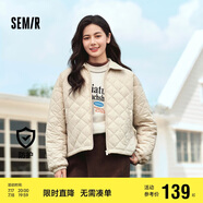 森馬（Semir）棉服女燈芯絨翻領菱形格復古2024冬三防寬松輕薄棉衣109724112007