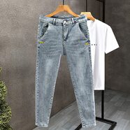 以純A21夏季薄款牛仔褲男士彈力修身小腳九分褲潮流韓版2025新款休閑 K77藍色 28 【90-95斤】