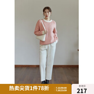 獨束大碼女裝減齡撞色圓領毛衣女秋冬新款胖mm顯瘦百搭套頭上衣 粉色(dy) L