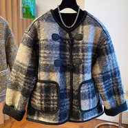 HUALIN FASHION2025韓版寬松小香風(fēng)圈圈絨外套女秋冬毛絨上衣無(wú)領(lǐng)設(shè)計(jì) 黑色(加絨) 加厚 L 110-130斤
