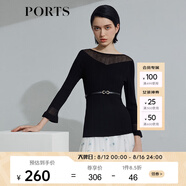 PORTS寶姿 商場同款新品女裝微喇袖透視針織衫SL8K409HZE011 黑色 S