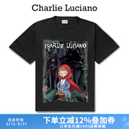Charlie Luciano【汪蘇瀧同款】小紅帽印花新款T恤寬松cl情侶男女同款潮流上衣 黑色 XS 160