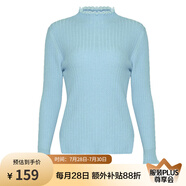兩三事梵高文藝 青衫 蕾絲拼接半高領(lǐng)打底衫女春季復(fù)古修身內(nèi)搭針織衫 淺藍(lán) 均碼 F